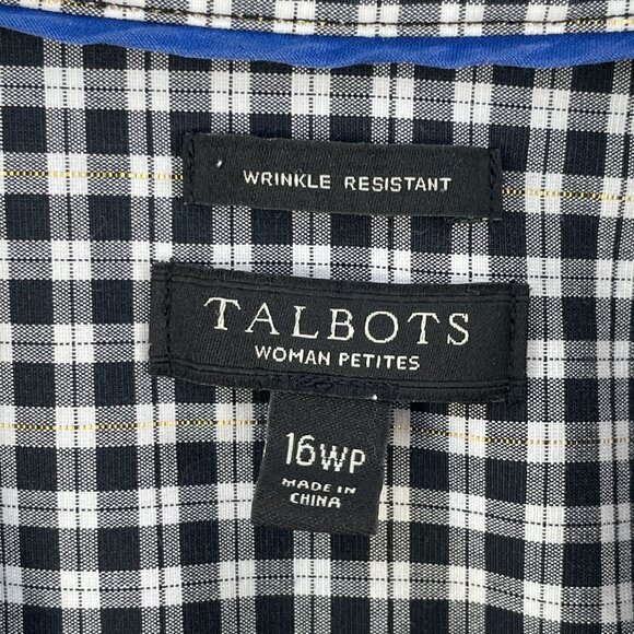 Talbots Woman 16W Petites Wrinkle Resistant Button Up Shirt Black White Gingham - Picture 3 of 10